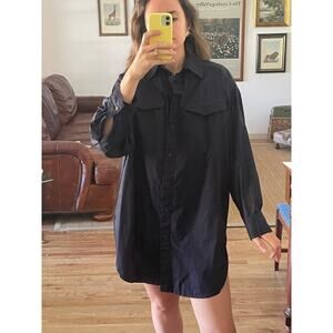 & Other Stories Navy Cotton Poplin Shirt Dress Oversize Size 2